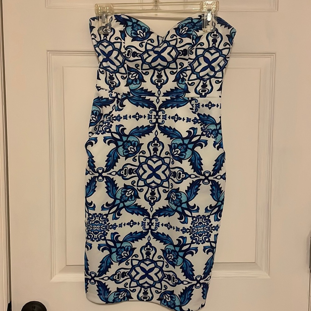 Blue and white with pockets cocktail dresses